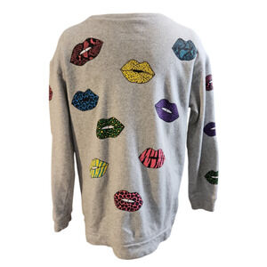 Chaser Graphic Lips Sweatshirt Sz M Gray Multicolor Kisses Cotton Relaxed Fleece